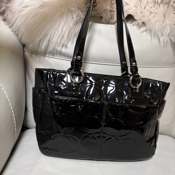 Coach Embossed Black Patent Leather Tote - Picture 2 of 13